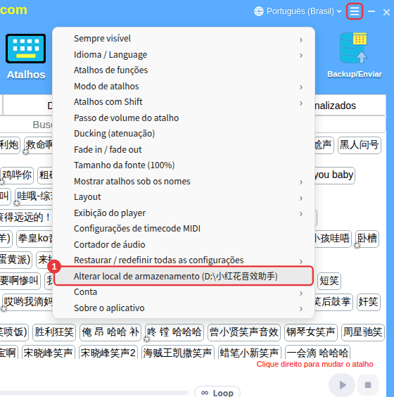 ≡ no canto superior direito → Alterar local de armazenamento