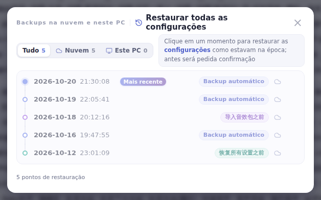 Escolha um ponto de restauração anterior à exclusão