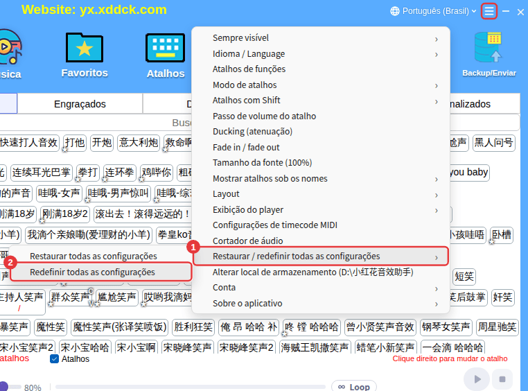 Redefinir todas as configurações