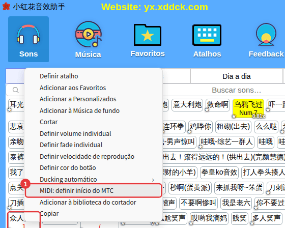 Clique direito em um som → MIDI: definir início do MTC