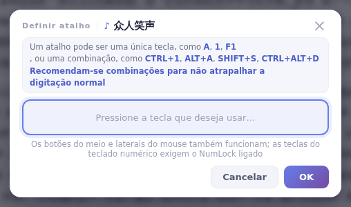 Aperte a tecla desejada e clique em OK