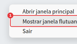O menu de contexto do ícone da bandeja