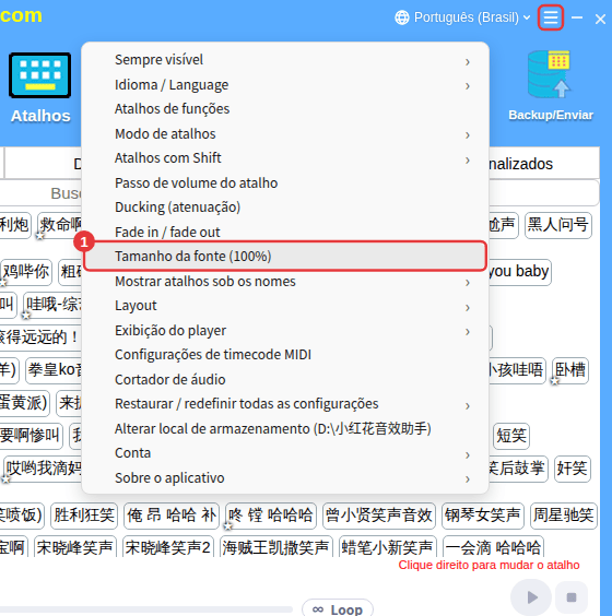 Mais configurações → Tamanho da fonte (100%)