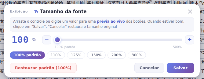 A janela Tamanho da fonte