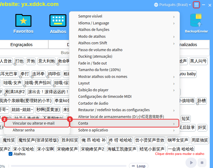 Onde vincular ou alterar o e-mail: ≡ no canto superior direito → Conta