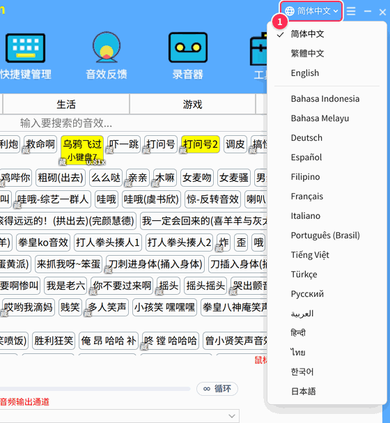 可选的语言列表