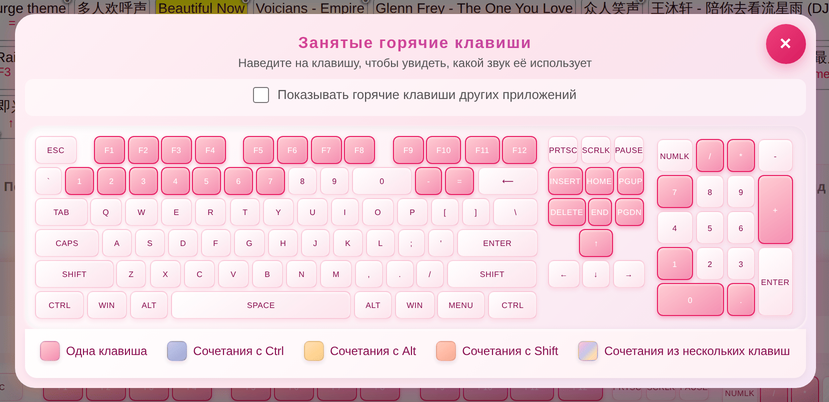 Клавиатура «Занятые горячие клавиши»