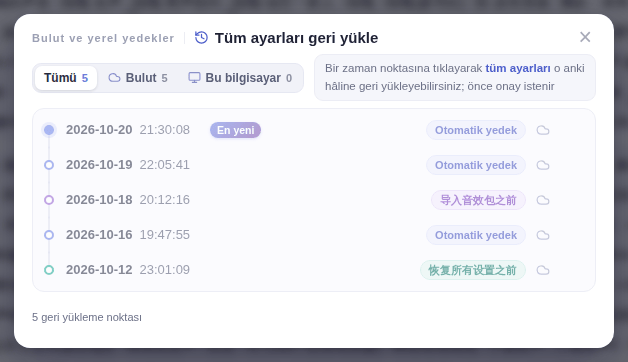 Silmeden önceki bir geri yükleme noktası seçin