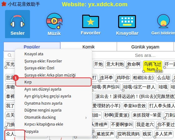 Bir sese sağ tıklayın → Kırp