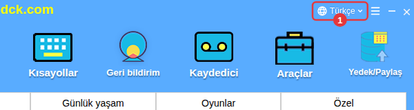 Başlık çubuğundaki dil menüsü