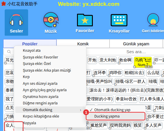 Bir sese sağ tıklayın → Otomatik ducking → Ducking yapma