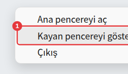 Bildirim alanı simgesinin sağ tık menüsü