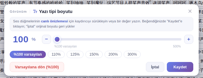 Yazı tipi boyutu penceresi