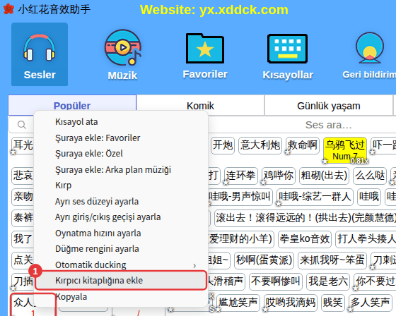 Bir sese sağ tıklayın → Kırpıcı kitaplığına ekle