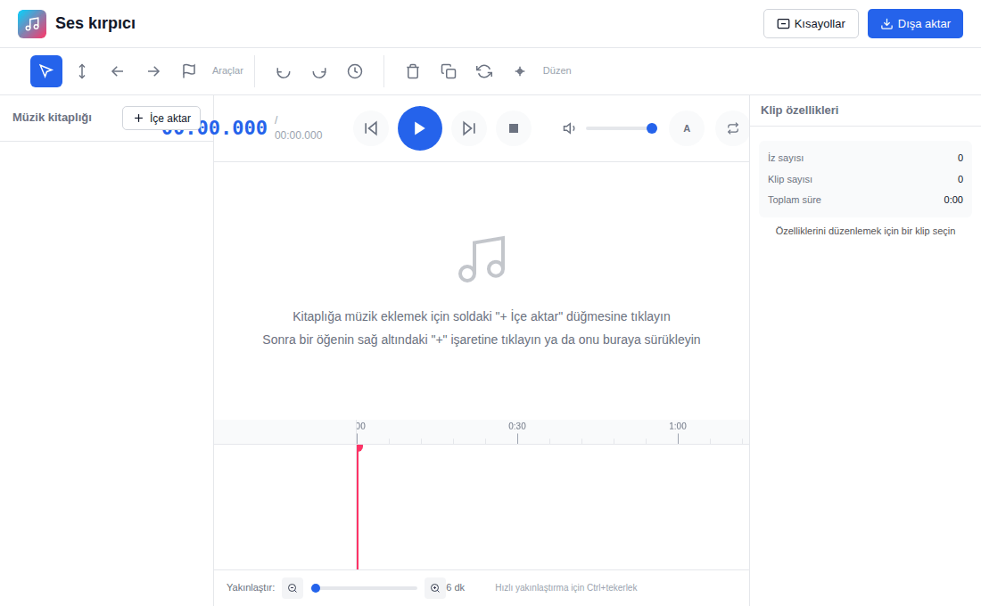 Müzik eklenmeden önceki ses kırpıcı