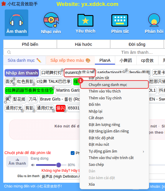 Nhấp chuột phải vào âm thanh đã nhập → Chuyển sang danh mục