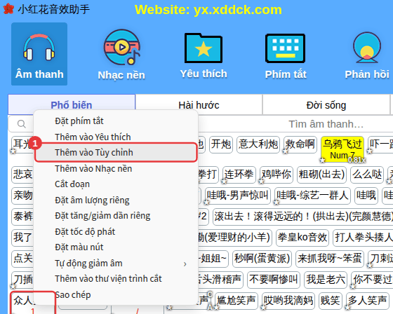 Nhấp chuột phải vào âm thanh có sẵn → Thêm vào Tùy chỉnh