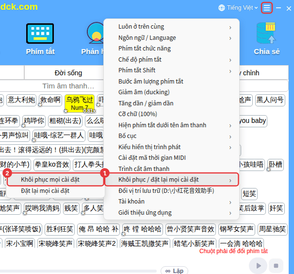 ≡ ở góc trên bên phải → Khôi phục / đặt lại mọi cài đặt → Khôi phục mọi cài đặt