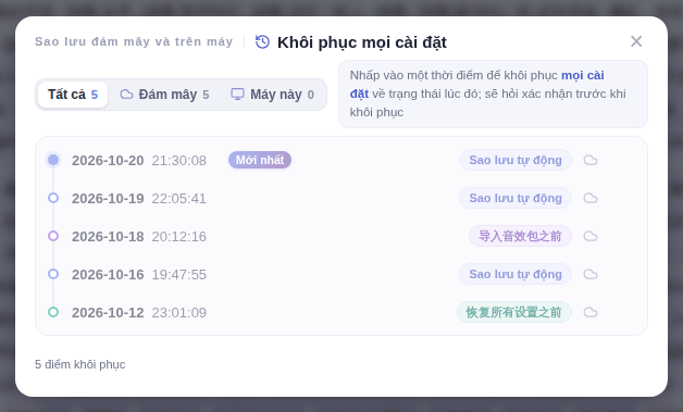Chọn điểm khôi phục trước khi xóa