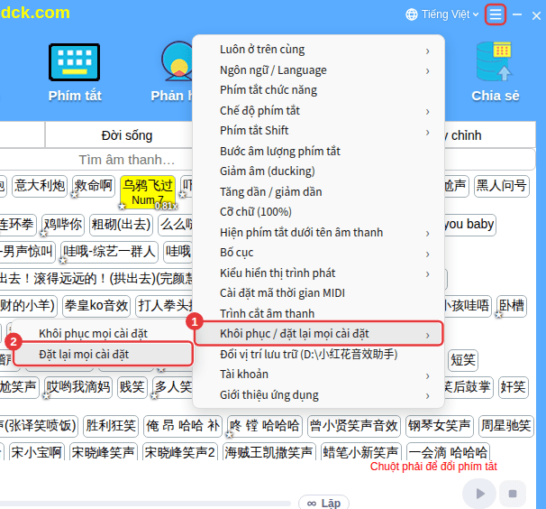 Đặt lại mọi cài đặt