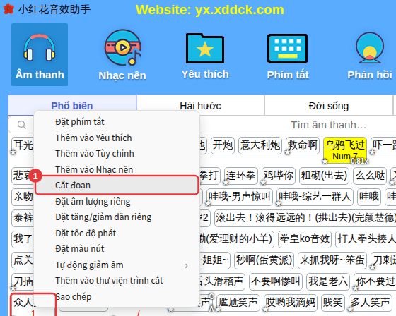 Nhấp chuột phải vào âm thanh → Cắt đoạn
