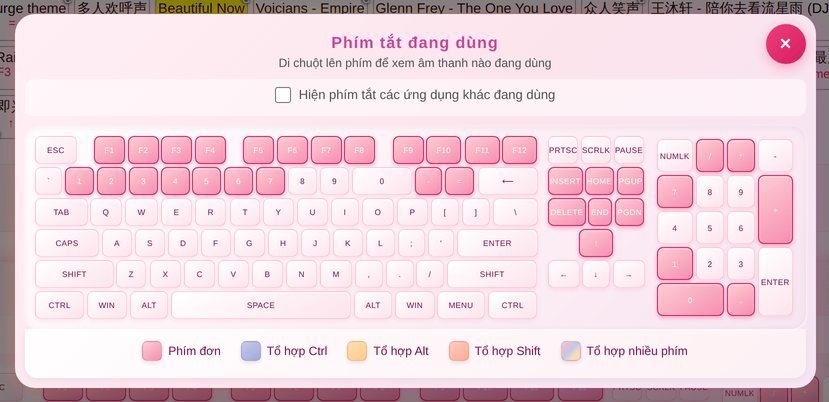 Bàn phím Phím tắt đang dùng