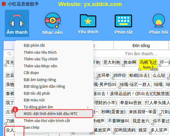 Nhấp chuột phải vào âm thanh → MIDI: đặt thời điểm bắt đầu MTC