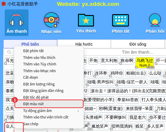 Nhấp chuột phải vào âm thanh → Đặt màu nút