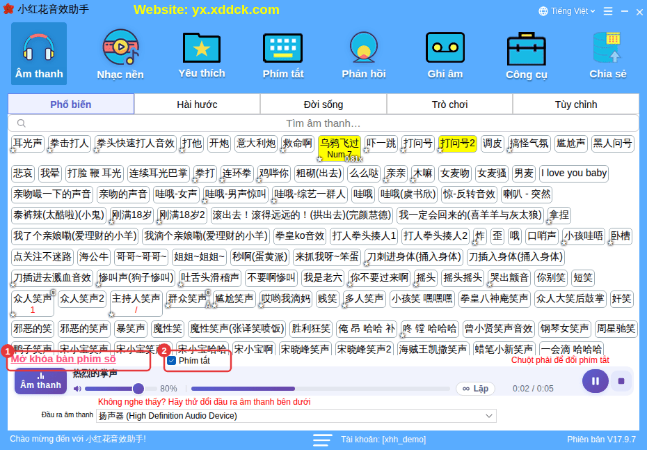 ① Mở khóa bàn phím số ② Phím tắt