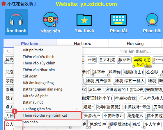 Nhấp chuột phải vào âm thanh → Thêm vào thư viện trình cắt