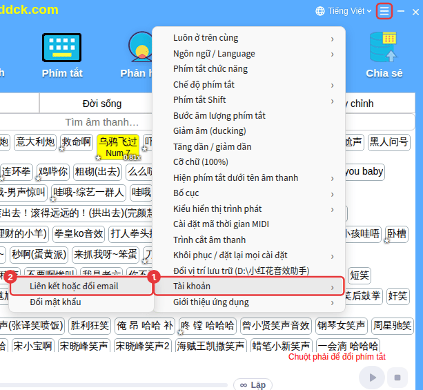 ≡ ở góc trên bên phải → Tài khoản → Liên kết hoặc đổi email