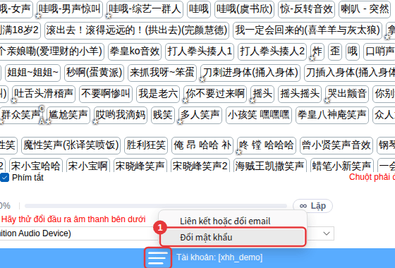 ≡ ở cuối cửa sổ cũng mở menu tài khoản